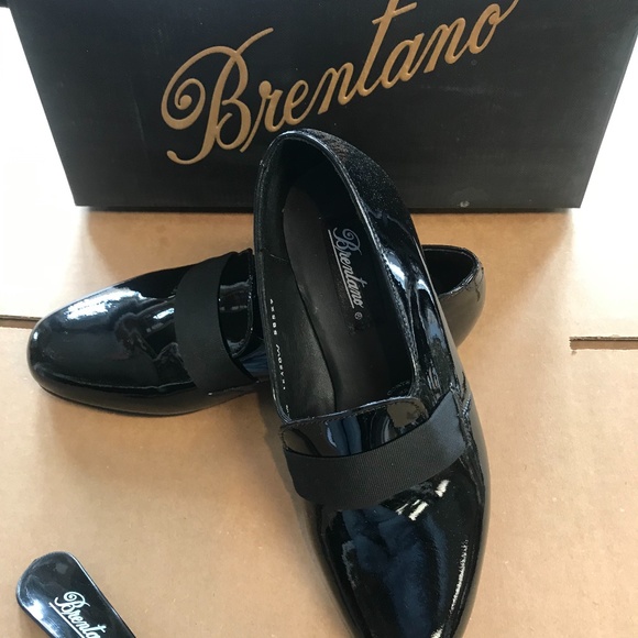 Brentano Patent Leather Slip on Tux Shoes 8.5 W